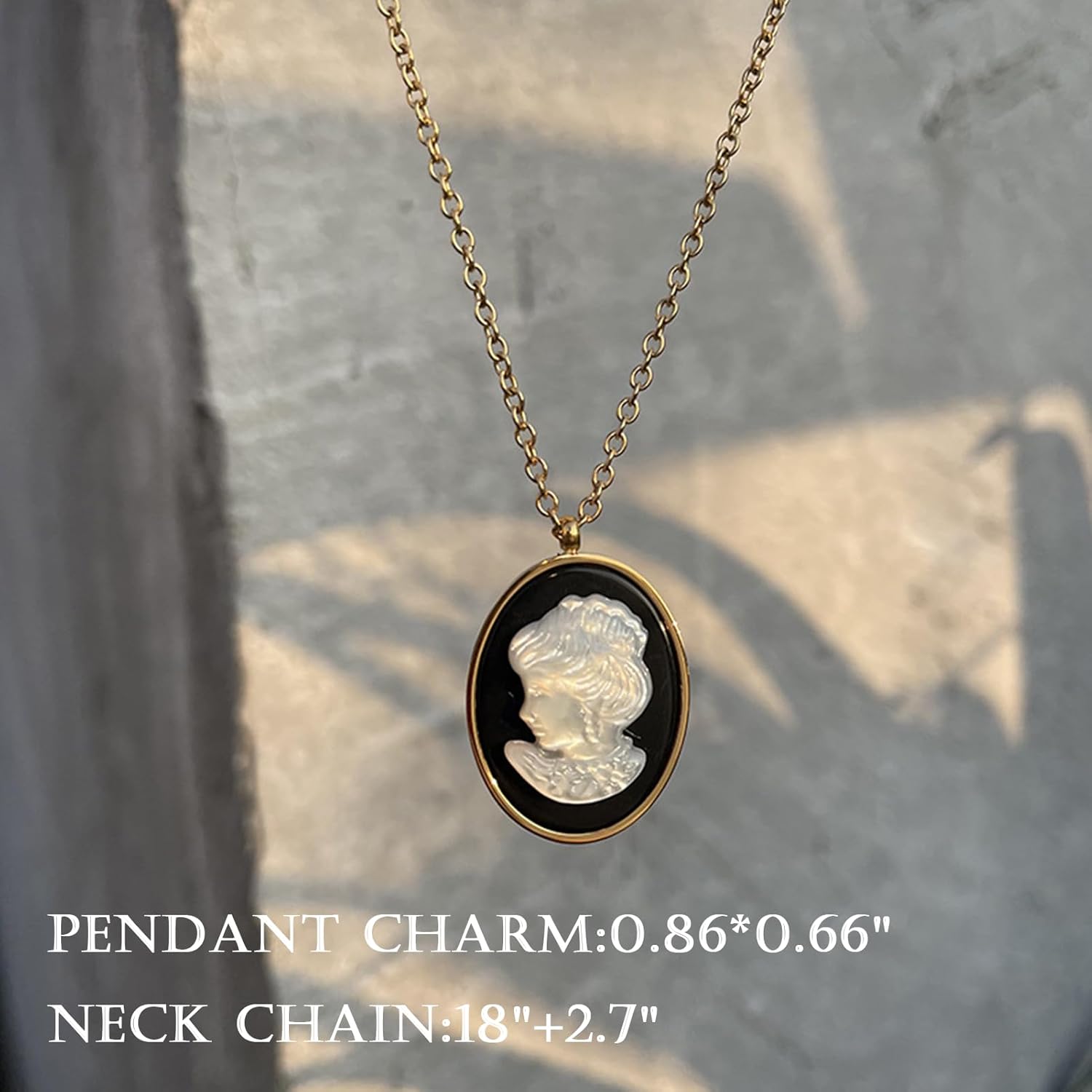 Shell Cameo Pendant Necklace, Vintage Victorian Art Deco White Mother of Pearl Shell Carved Cameo Necklaces for Women in 18kt Gold Over Sterling