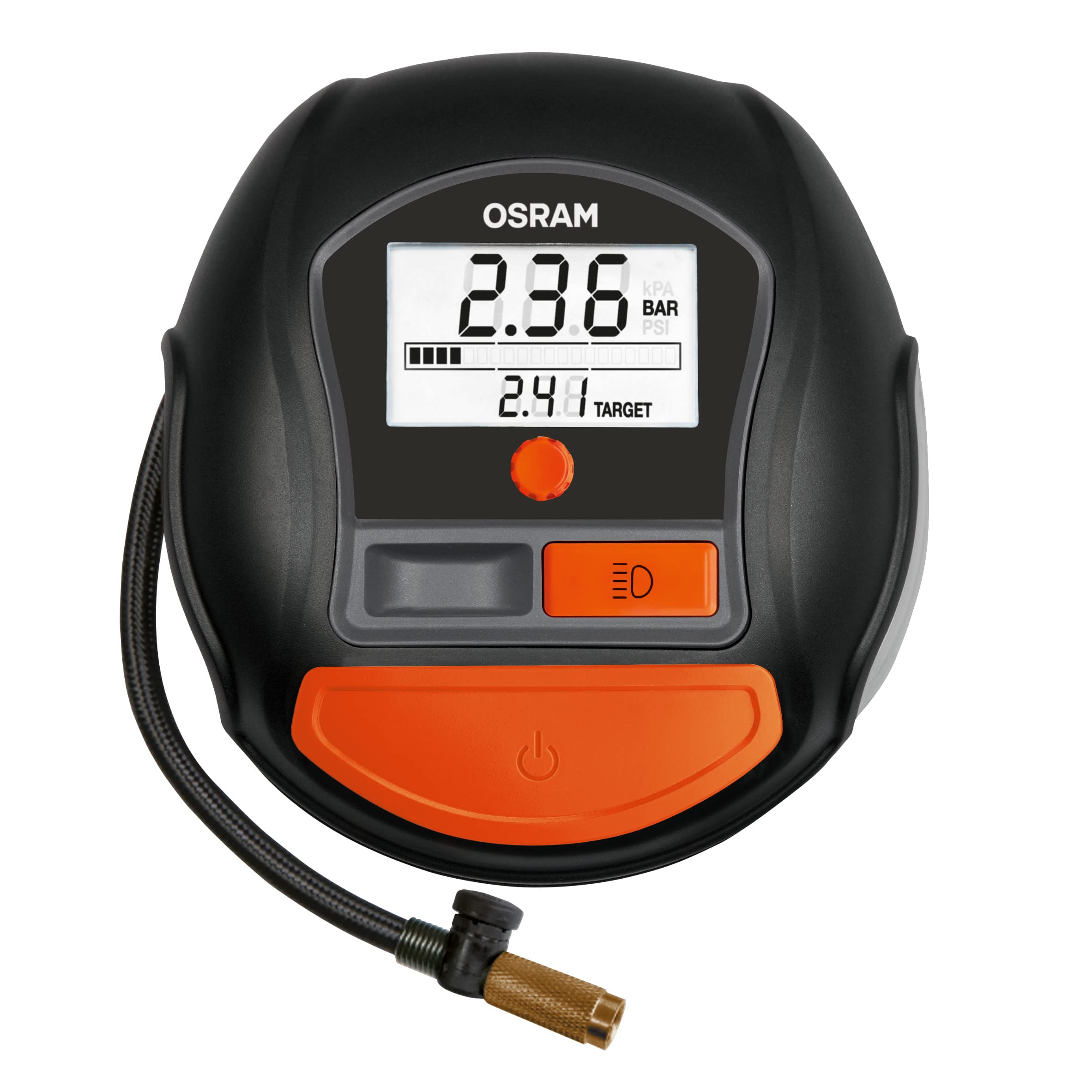 OSRAM TYREinflate RAPID, compressore d'aria digitale a 12 V, compressore portatile, autostop, luce LED, programmabile, pompa elettrica per pneumatici, collegamento 12V, gonfiaggio in 2 min