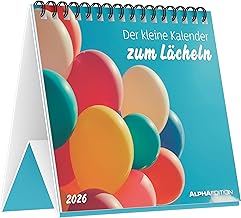 Alpha Edition - Der kleine Kalender zum Lächeln 2026 – Tischkalender 14×12 cm mit 12 fröhlichen Motiven & Sprüchen, dekorativer Aufstellkalender für Zuhause, Büro & als Geschenkidee