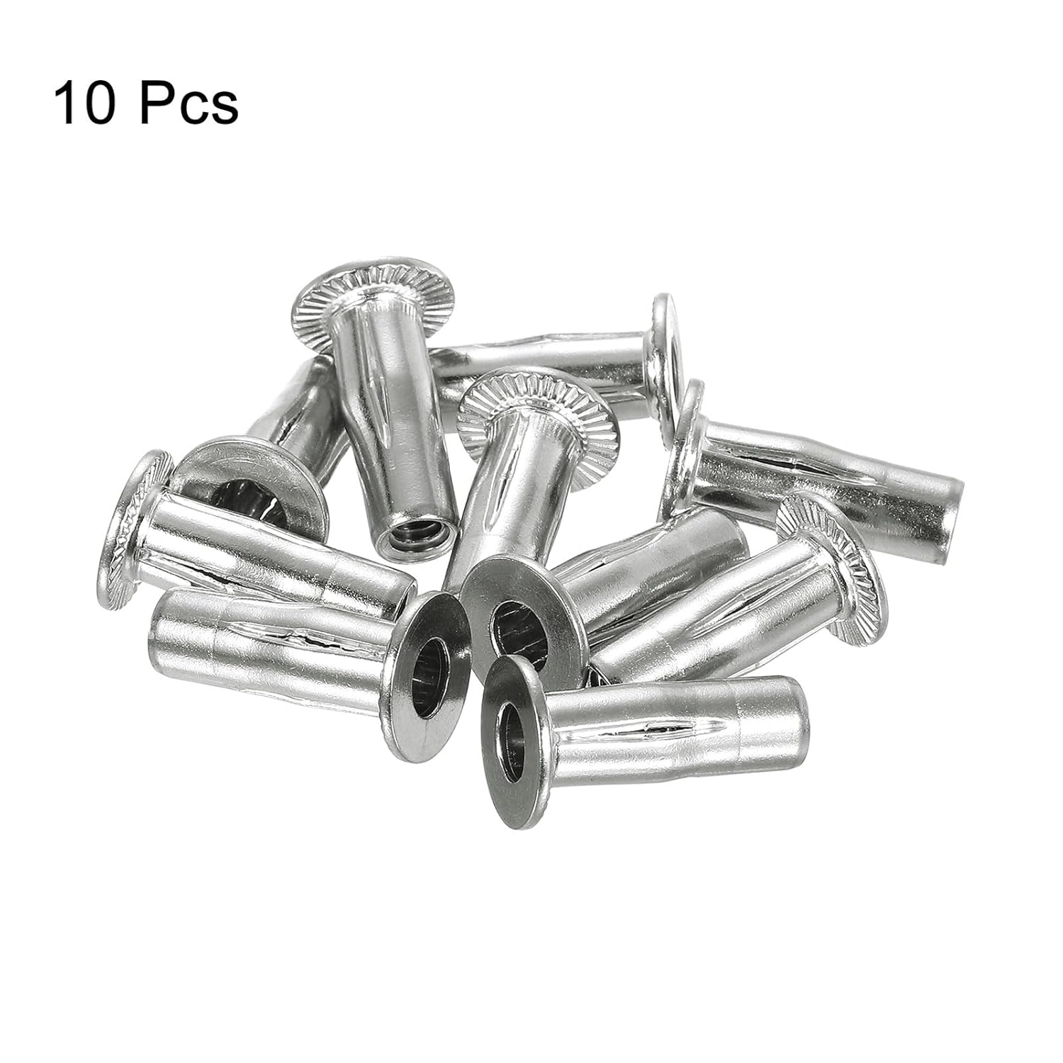 Generic 1/4-20 Multi-Grip Rivet Nuts, 10pcs Pre-Bulbed Shank Flat Head Threaded Insert Nut 304 Stainless Steel Plus Nuts for Construction Industrial