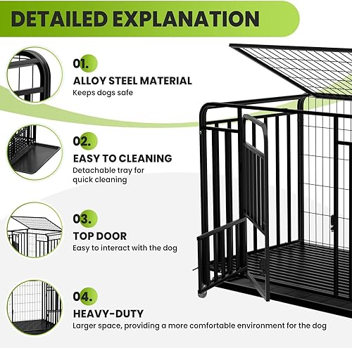 Miniatura 3 de Jaula resistente para perros de 36.4 x 25 x 32.6 pulgadas, material de acero aleado, con 3 puertas, 4 ruedas con cerradura, 1 bandeja extraíble,