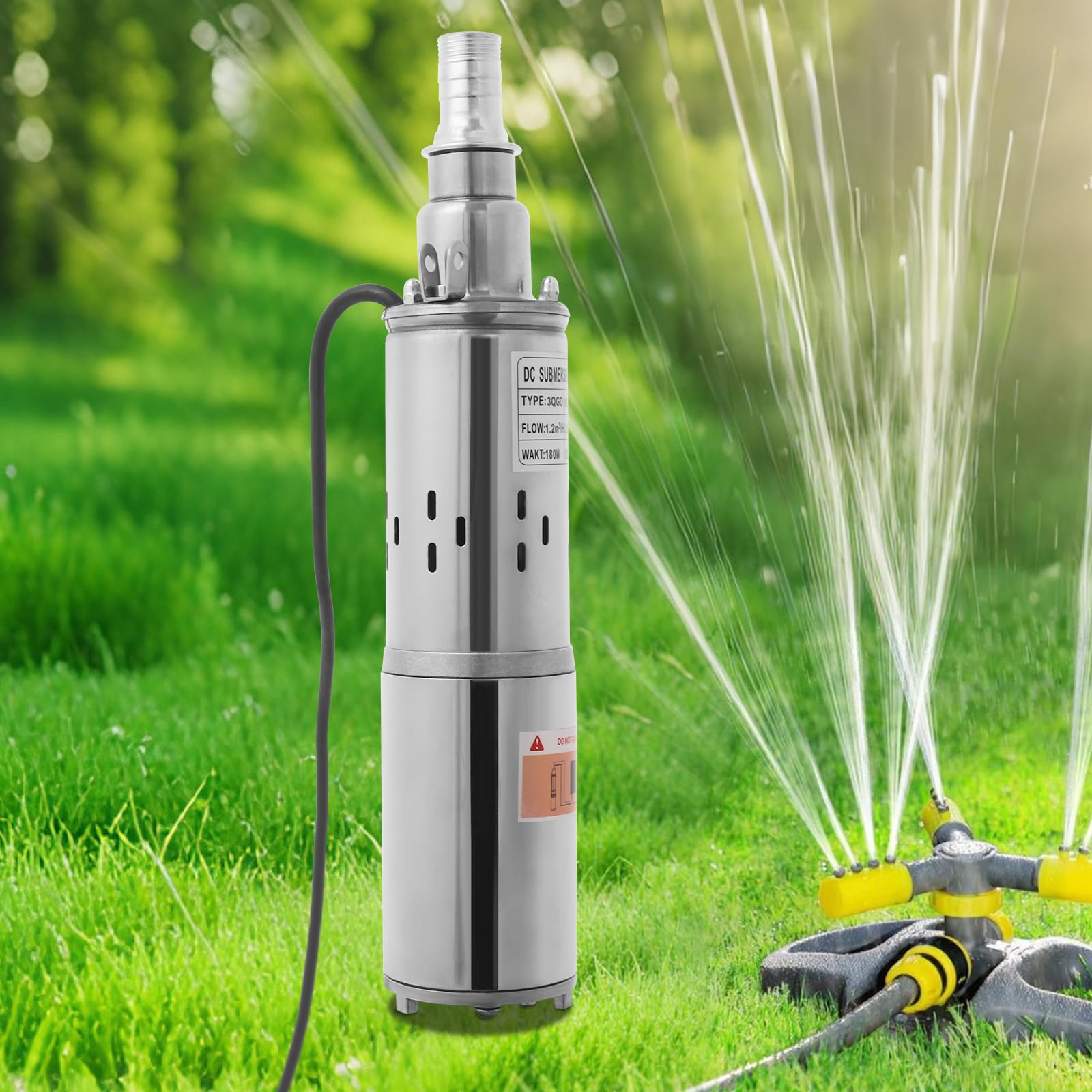 Pompa solare per acqua da 12 V, 180 W, in acciaio inox, pompa per pozzi profondi, 30 m, altezza di erogazione 1,2 m³/h, per irrigazione del giardino, laghetto, fontana, sistema di irrigazione, IP68