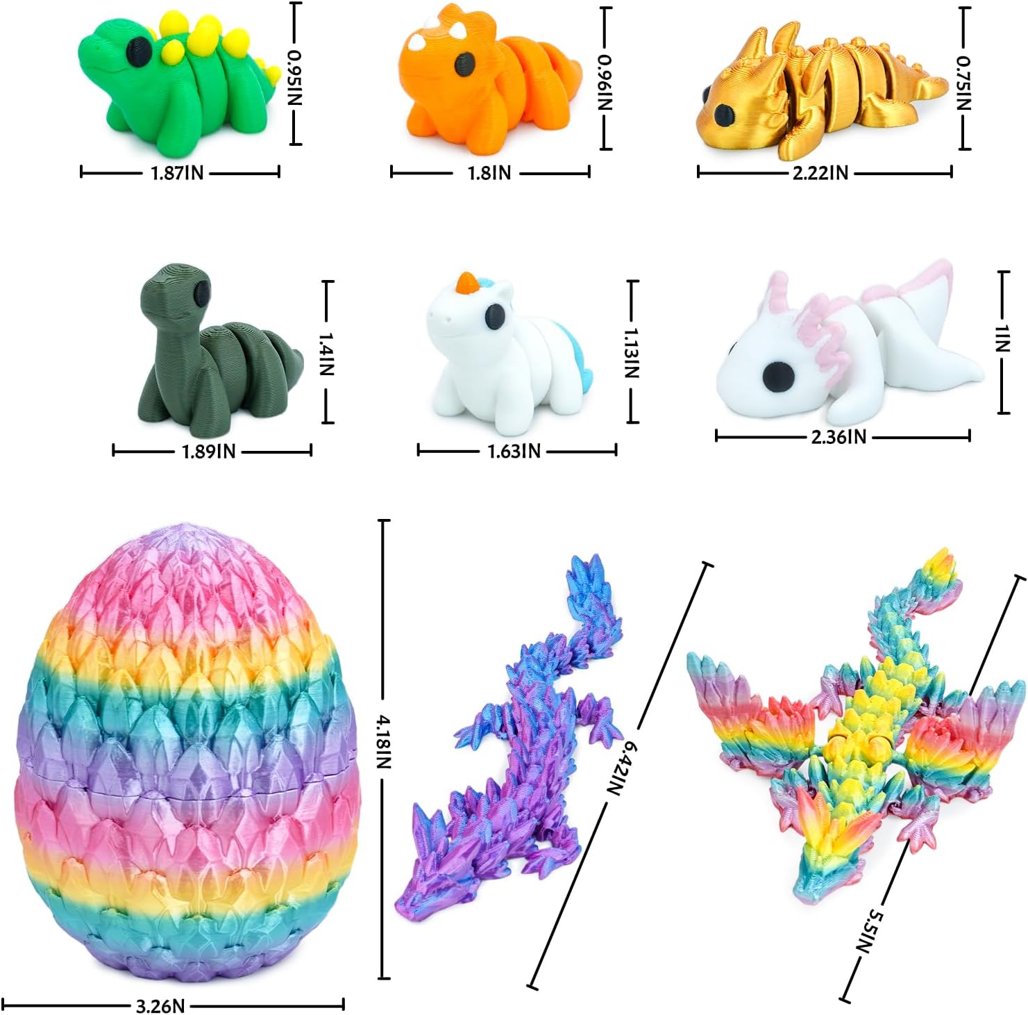 Dragon & Dinosaur Egg Surprise Toy Set,3D Printed Articulated Mini Animal Figures,Collectible Gift for Kids,Stocking Stuffer & White Elephant Gifts