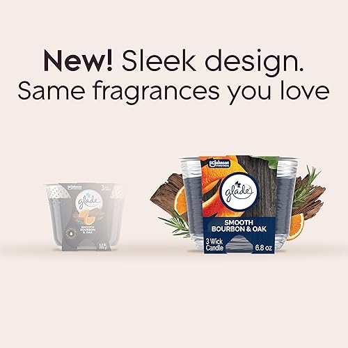 Miniatura 3 de Glade Tarro de vela perfumada de 3 mechas, bourbon suave y roble, ambientador infundido con aceites esenciales, 6.8 onzas, 3 unidades