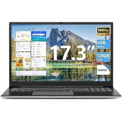 SGIN 17.3 Inch Laptop Computer, Win 11 Laptops with Celeron I3 Processor, 4GB DDR3 128GB SSD, 60800mWh Battery, FHD IPS Display, HDMI, Type-C, Numpad, 5G WiFi, BT4.2, for Business and Students