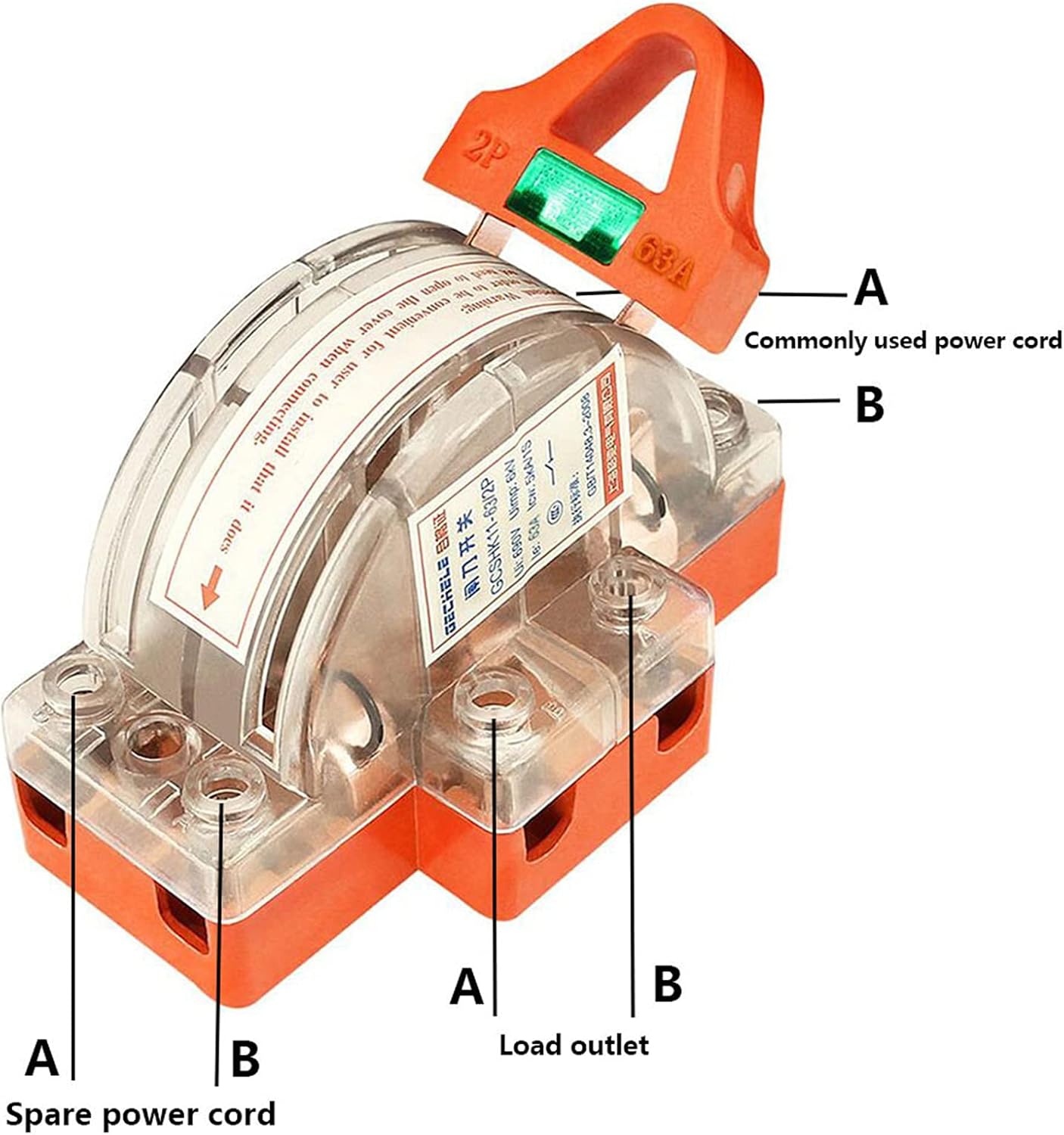 GUMMMY 1PSC/32A/63A/100A 2P Transparent with lamp Two Pole Double Throw Knife Disconnect Switch (Color : 2P 100A)