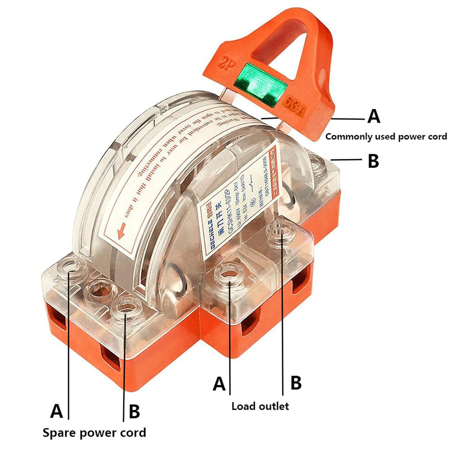 1PSC/32A/63A/100A 2P Transparent with lamp Two Pole Double Throw Knife Disconnect Switch (Color : 2P 100A)