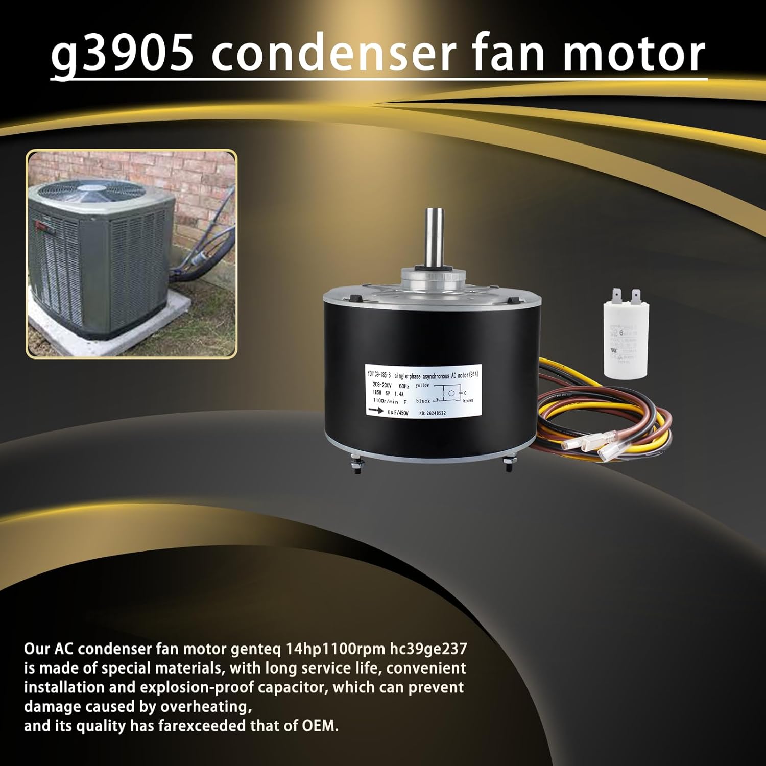 Upgrade 5KCP39EGS070S Condenser Fan Motor 1/4 HP 1100 RPM 48 Frame 208-230V 1.4A for Carrier 5KCP39EGY823S 5KCP39EGS071S HC39GE237 6DLL0 Compatible with Carrier Condenser Fan Motor 5-Year Guarantee