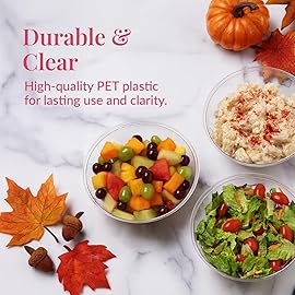 Prestee 12 Pack Clear Plastic Serving Bowls - 53 Oz Round Reusable and Disposable Bowls for Parties and Events - Sturdy and Durable Plastic Bowl for Serving Food, Salads, Snacks, Chips, and Candies