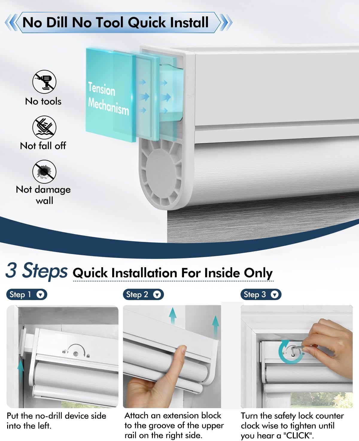 No-Drill Motorized Blinds with Remote Control, Rechargeable Smart Blackout Electric Shades for Windows, Electric Automatic Wireless Cordless Operation (Grey,34" W*72" H)