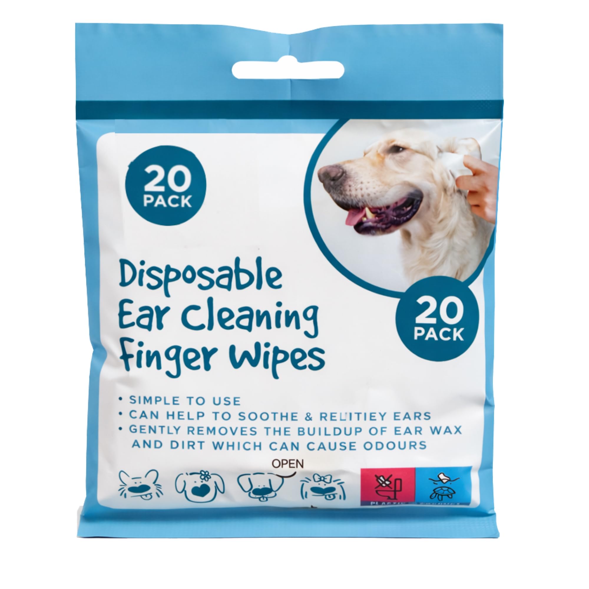 Pet Guru Disposable Dog Ear Cleaning Finger Wipes, Gentle Relief for Itchy Ears, Removes Wax Build-Up and Odour For Dogs & Puppies, 20 Pack (100)