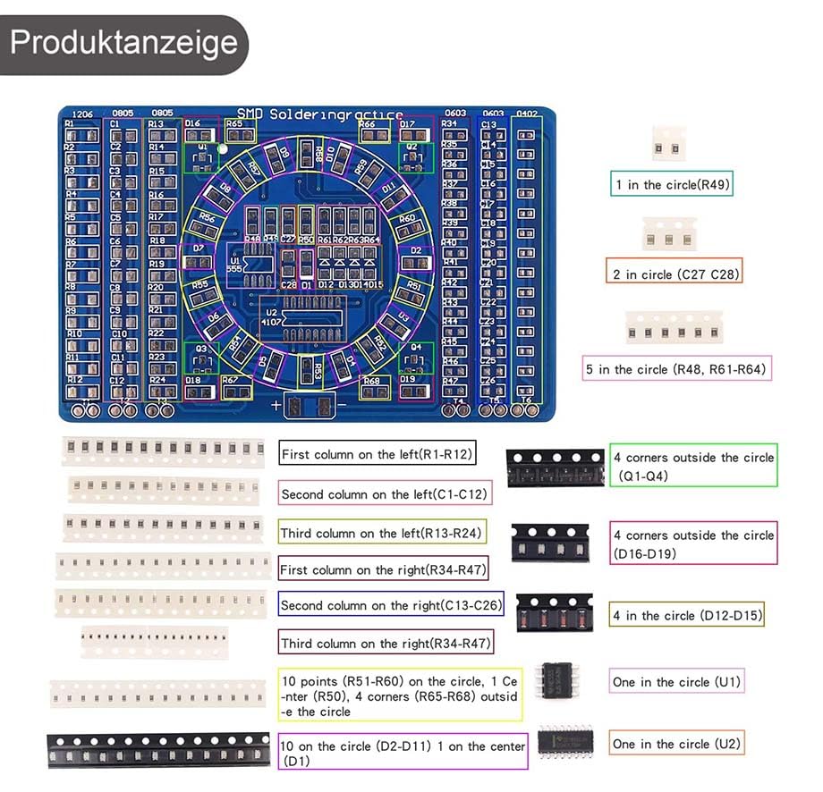 COVVY Lötübungsplatine DIY – NE555 & CD4017 LED Water Light, SMD-Bauteile, 3–12 V, Mit Lineal-Funktion, Für Elektronik-Einsteiger Und Profis