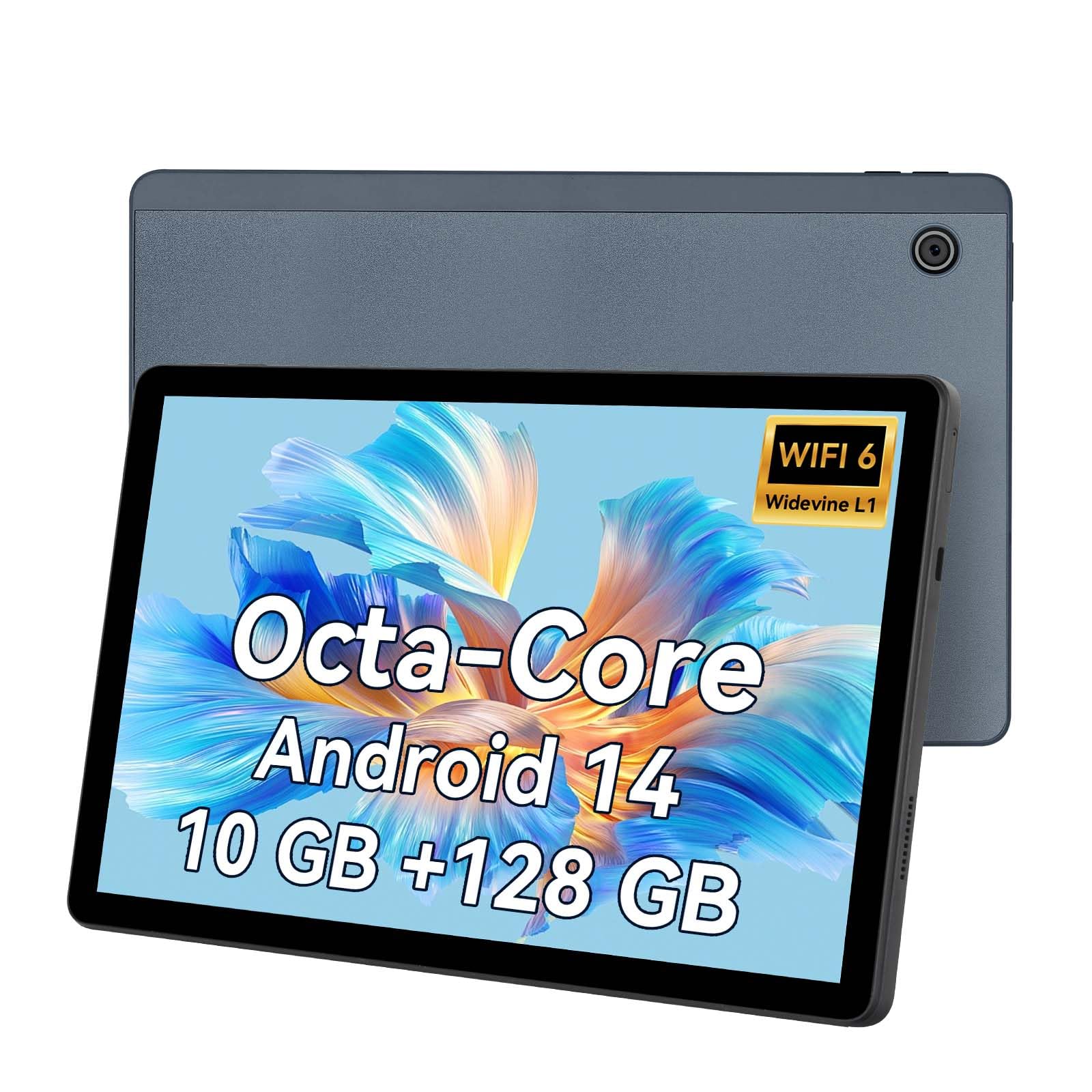 Yicty Tablet 11 pollici 8 Core Android 14 Tablet PC 10 GB + 128 GB 1 TB di espansione 1280 x 800 HD IPS Touchscreen 5 MP + 8 MP Doppia fotocamera 6800 mAh Widevine L1 Face ID Wi-Fi Bluetooth (Grigio)