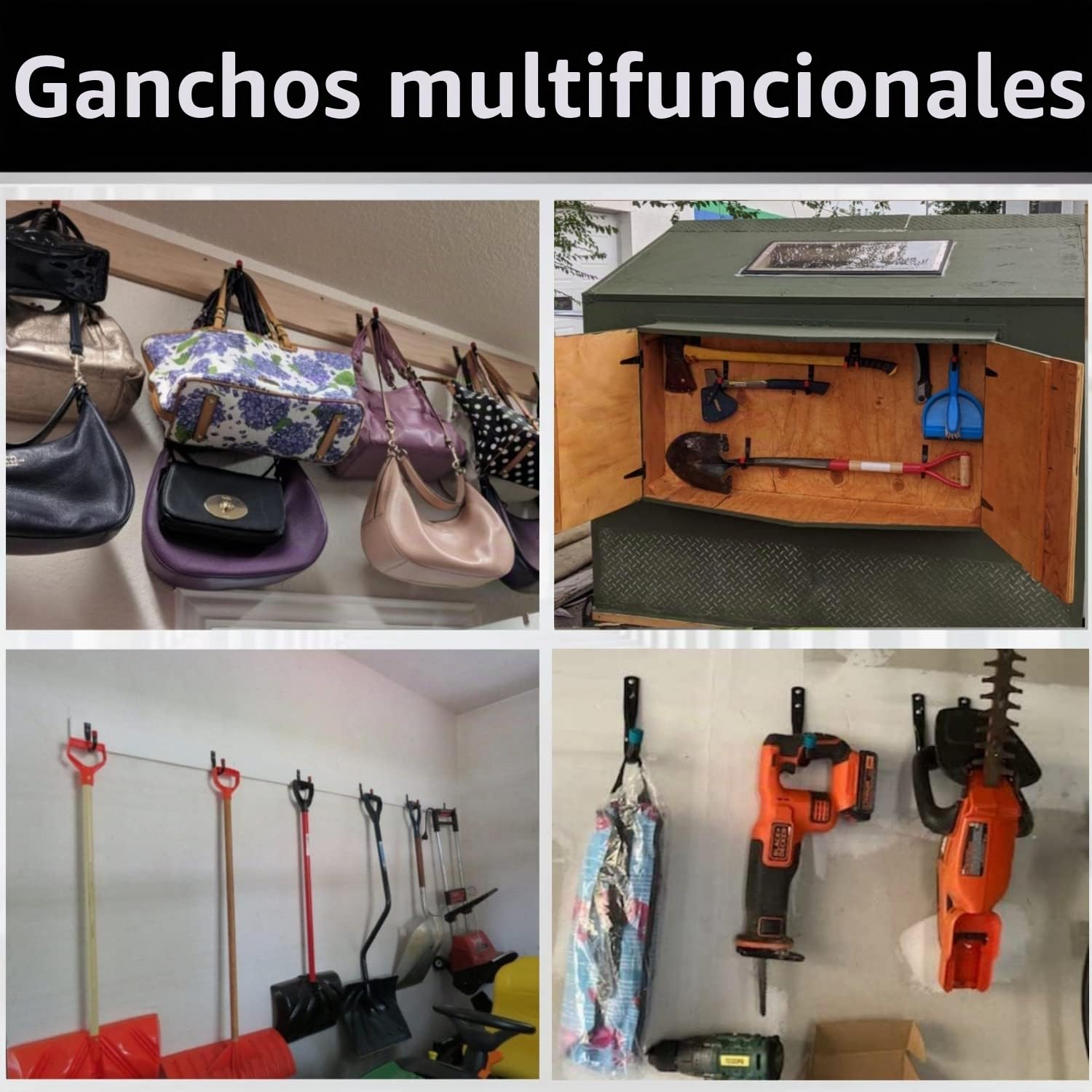 Ganchos de almacenamiento de garaje de 9 cm, resistentes para montar en la pared, paquete de 12 perchas ideales para herramientas, bicicletas, escaleras, sillas