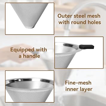 Coffee Filter, Stainless Steel Coffee Filter, Pour Over Coffee Dripper for Home Cafe Restaurant, Reusable Pour-Over Coffee Dripper