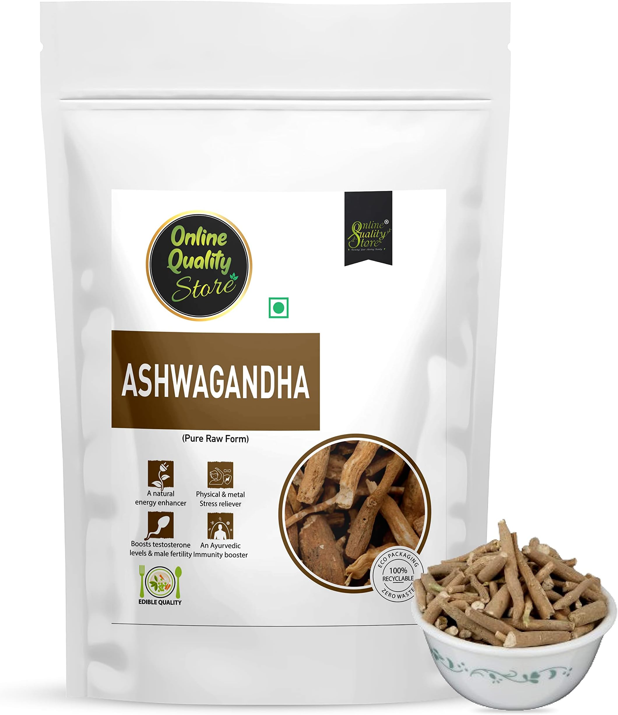 Online Quality Store Ashwagandha Root 100g - 100% Natural Herbal Supplement for Stress Relief and Immunity
