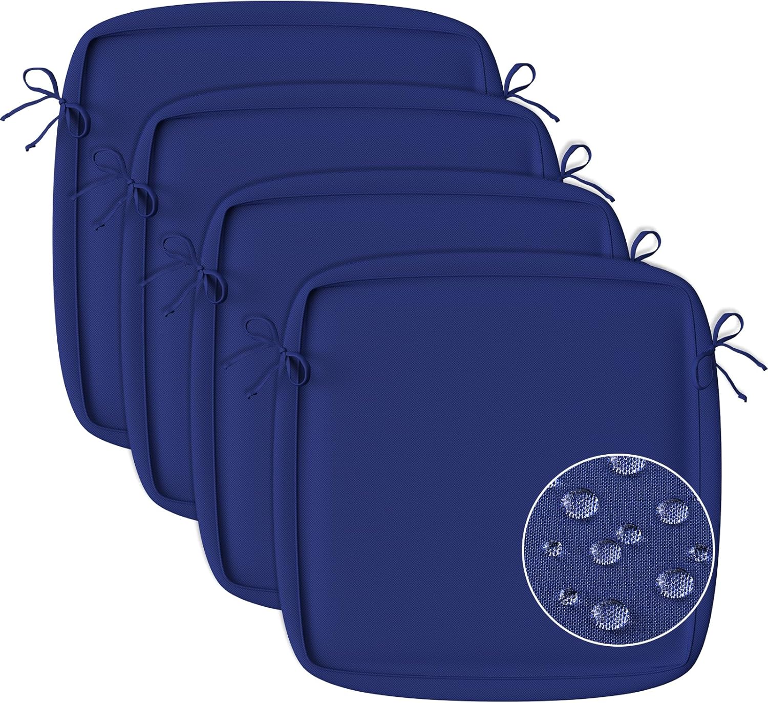 Patio Cushion Covers, Waterproof Outdoor Cushion Covers for Patio Furniture Set of 4, Replacement Outdoor Seat Cushions Covers with Attach Straps and Hidden Zipper, 24 x 24 x 4 Inch, Blue