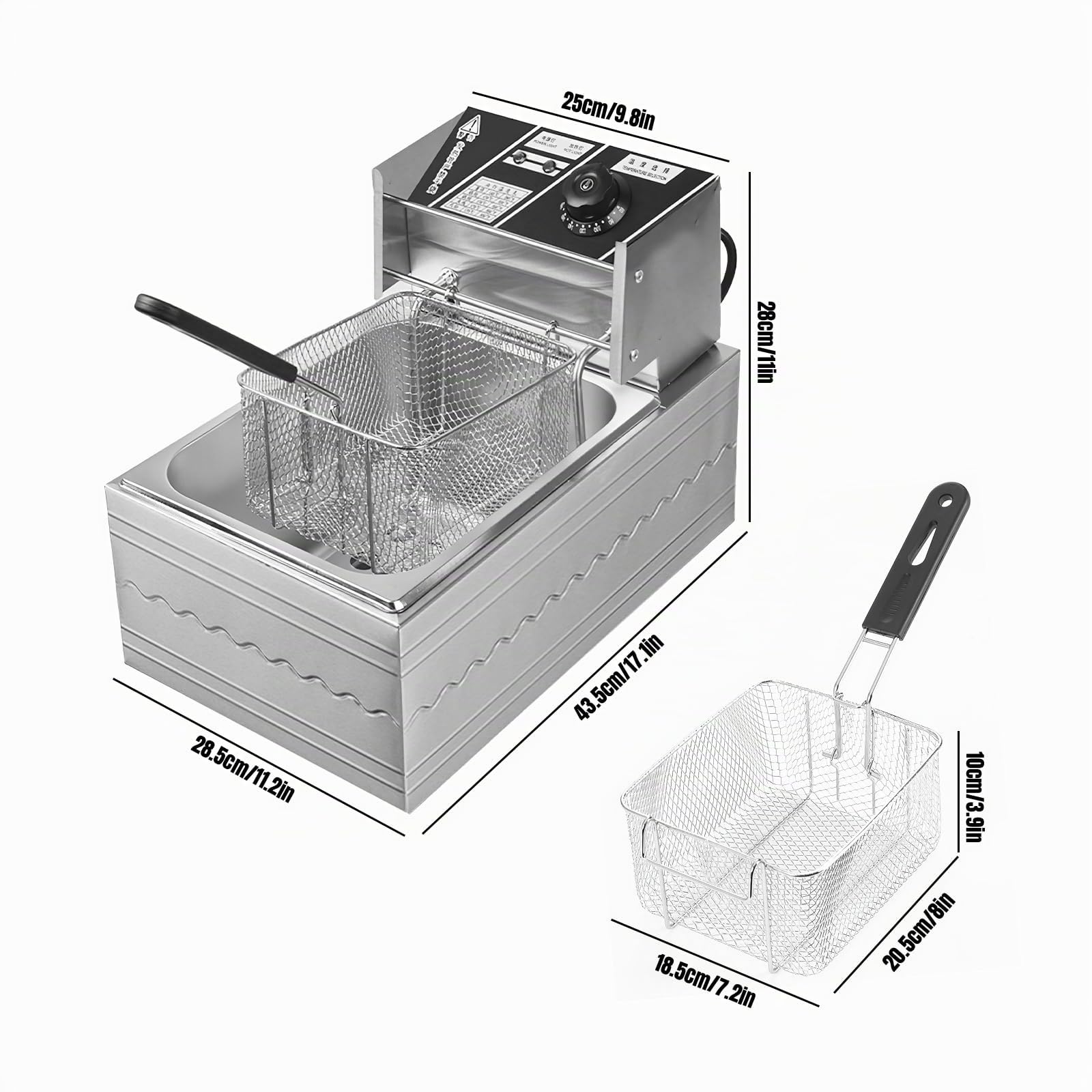 Freidora de Aceite 6L,Freidora ElEctrica con Cesta Incluida,2200,Potencia de 2200W, Potencia 2200W, Temperatura Regulable 200°C, Cuerpo Inoxidable Resistente, uso Doméstico y Comercial (6L)