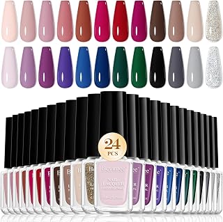 Quick Dry Nail Polish Set: 24 Colors Regular Fingernail Polish Non Gel Bulk Black Nude Pink Red Green Blue Purple Long Lasting French Nail Art DIY Home Gift Set for Women