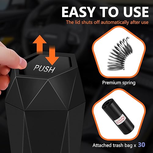 Miniatura 2 de OUDEW Bote de basura para automóvil con tapa, paquete de 2, accesorios interiores para vehículos, cubo de basura a prueba de fugas con 30 bolsas de