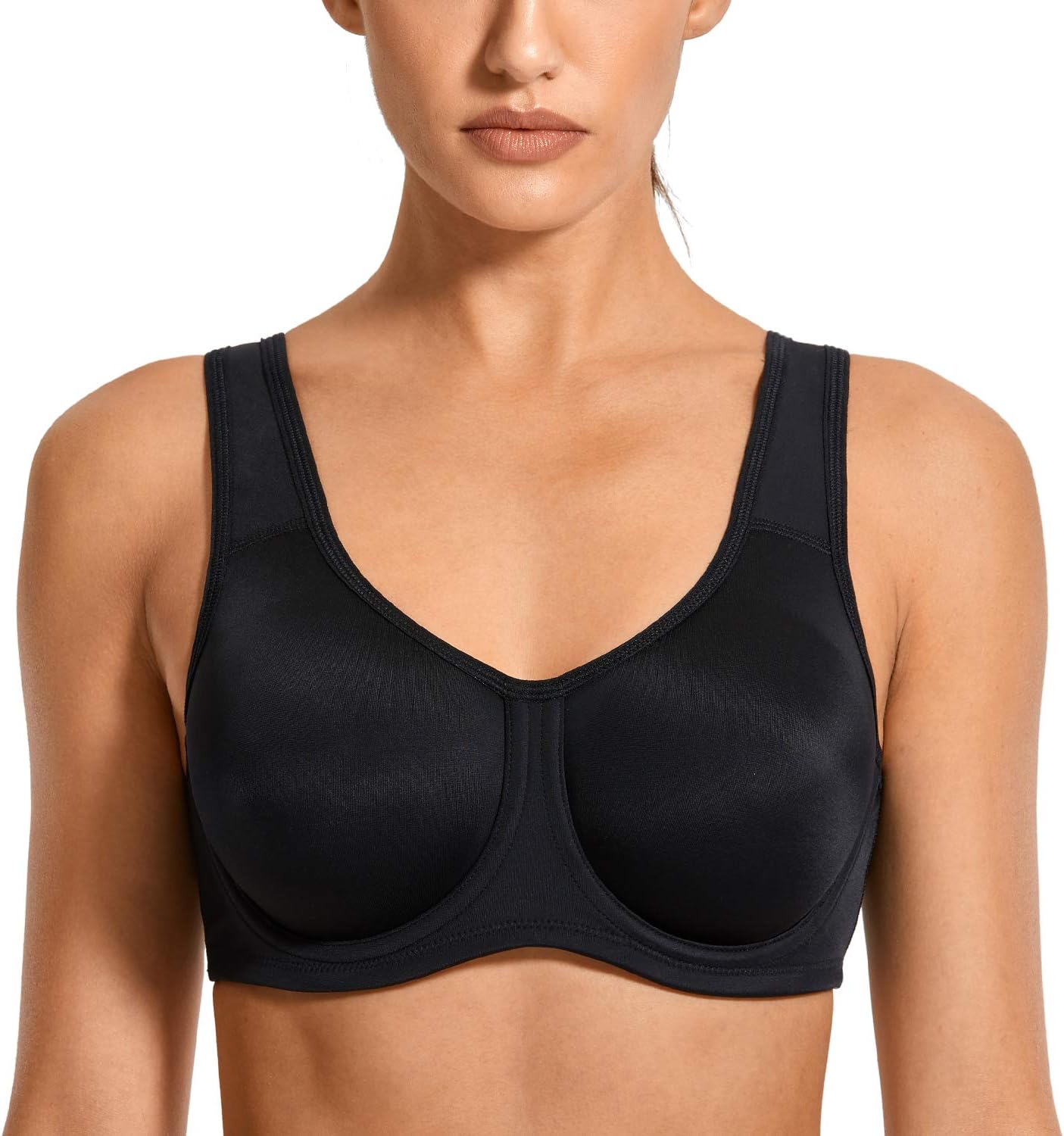 SYROKAN Women's Max Control Solid High Impact Plus Size Underwire Sports Bra