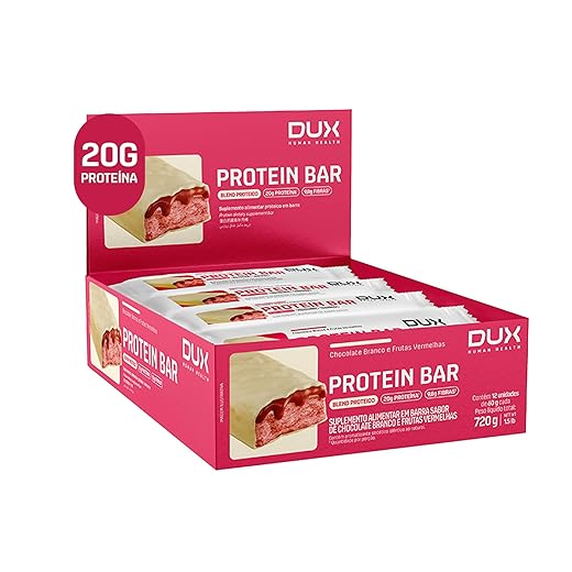 DUX HUMAN HEALTH Protein Bar 12 Unidades Chocolate Branco e Frutas Vermelhas – Snack Proteico