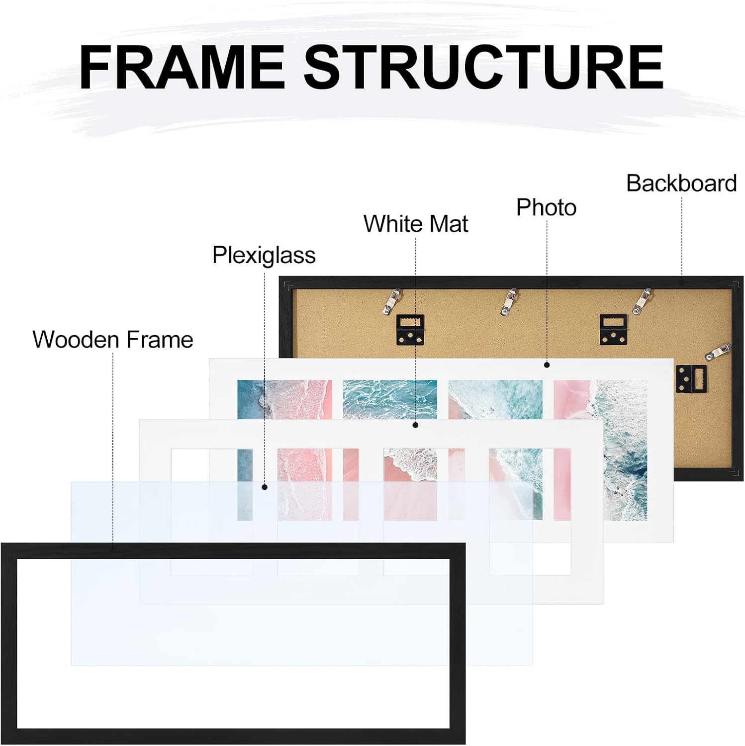 Vittanly 8x20 Collage Picture Frame, Displays 4Pcs 4x6 Pictures with Mat or 1Pcs 8x20 without Mat, Picture Frames Collage Wall Decor for Horizontal or Vertical Display, Black, 1 Pack