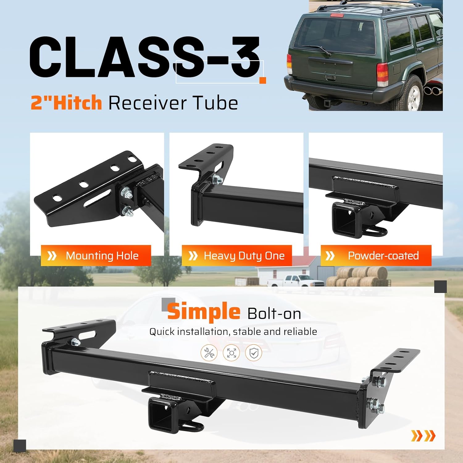 Class 3 Trailer Tow Hitch, 2 Inch Receiver Compatible with 1984-2001 Jeep Cherokee All Models