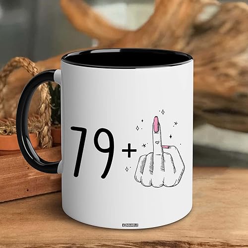 Miniatura 3 de BSQUIELE Regalos de 80 para mujeres, regalos de cumpleaños para mujeres, mamá, abuela, I Am 79 Plus 1 dedo medio igual a 80 cumpleaños tazas de café
