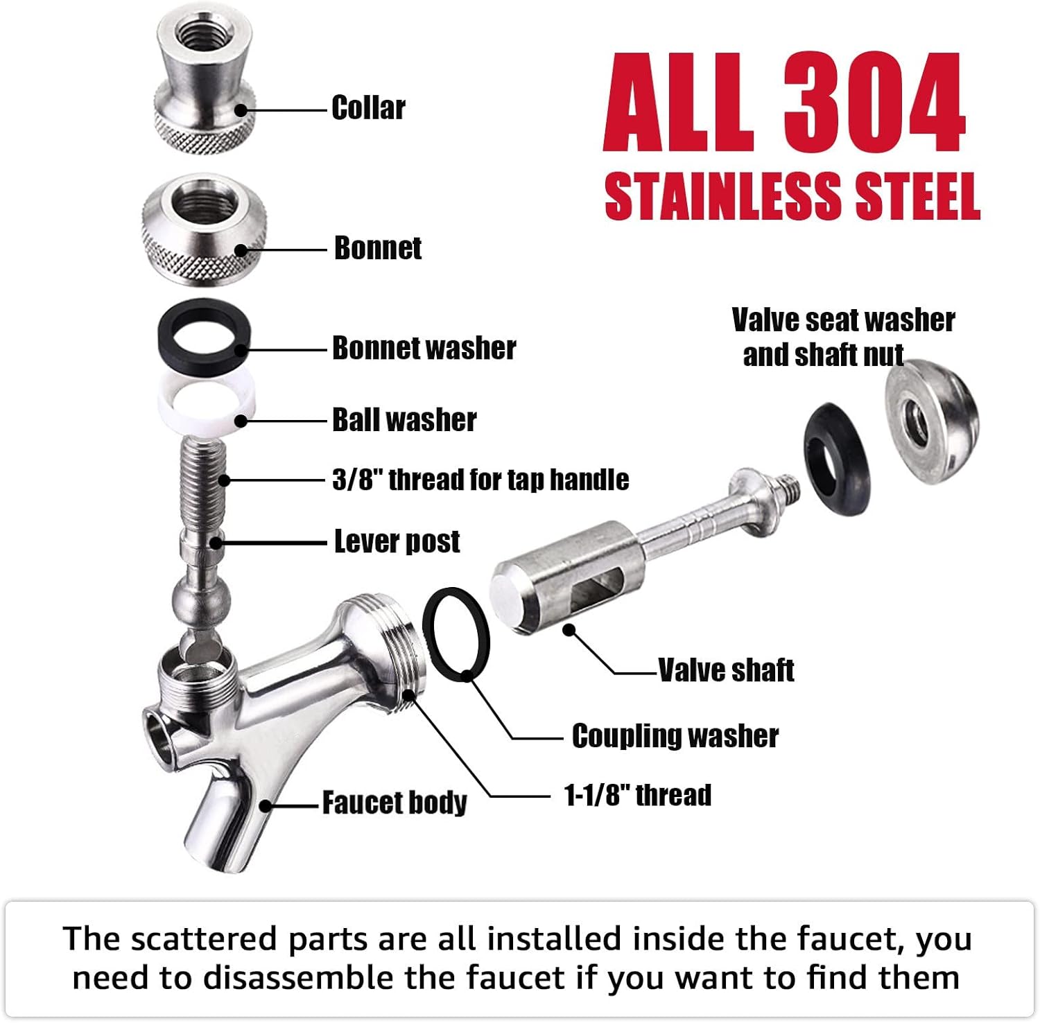 MRbrew Upgraded Draft Keg Tap, All Commercial 304 Stainless Steel, Well-Pouring, Fits American Beer Shanks and Towers