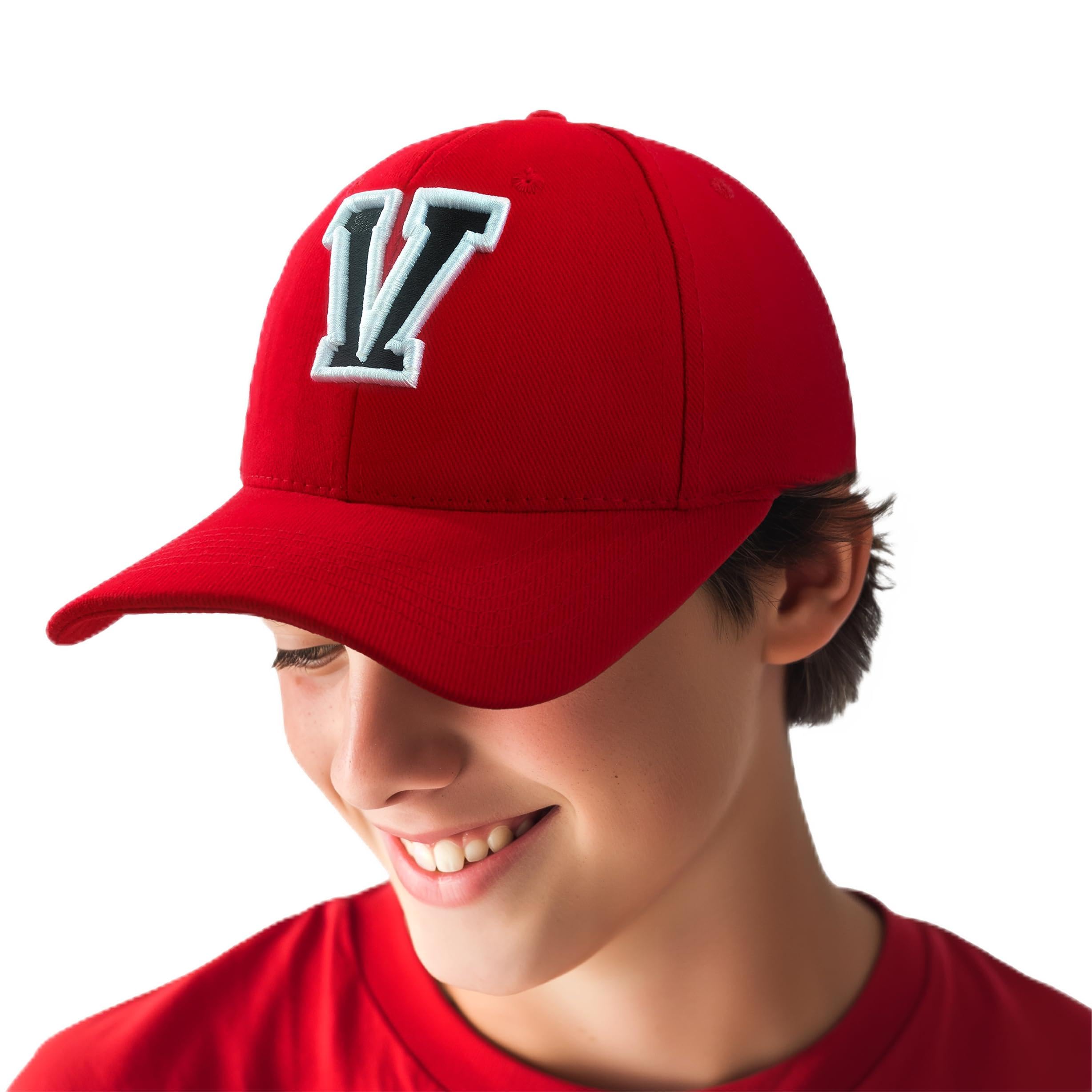 4Sold 1976 Boys V 4Sold 3D Embroidery Alphabet Children School A-Z Adjustable Baseball Cap Red Black Letter Caps Kids Hat Sport