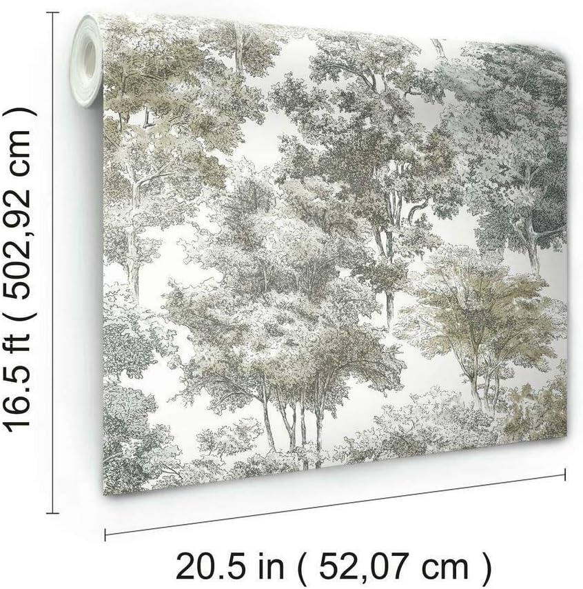 RoomMates RMK11614WP Old World Trees Gray and Beige Peel and Stick Wallpaper, Roll