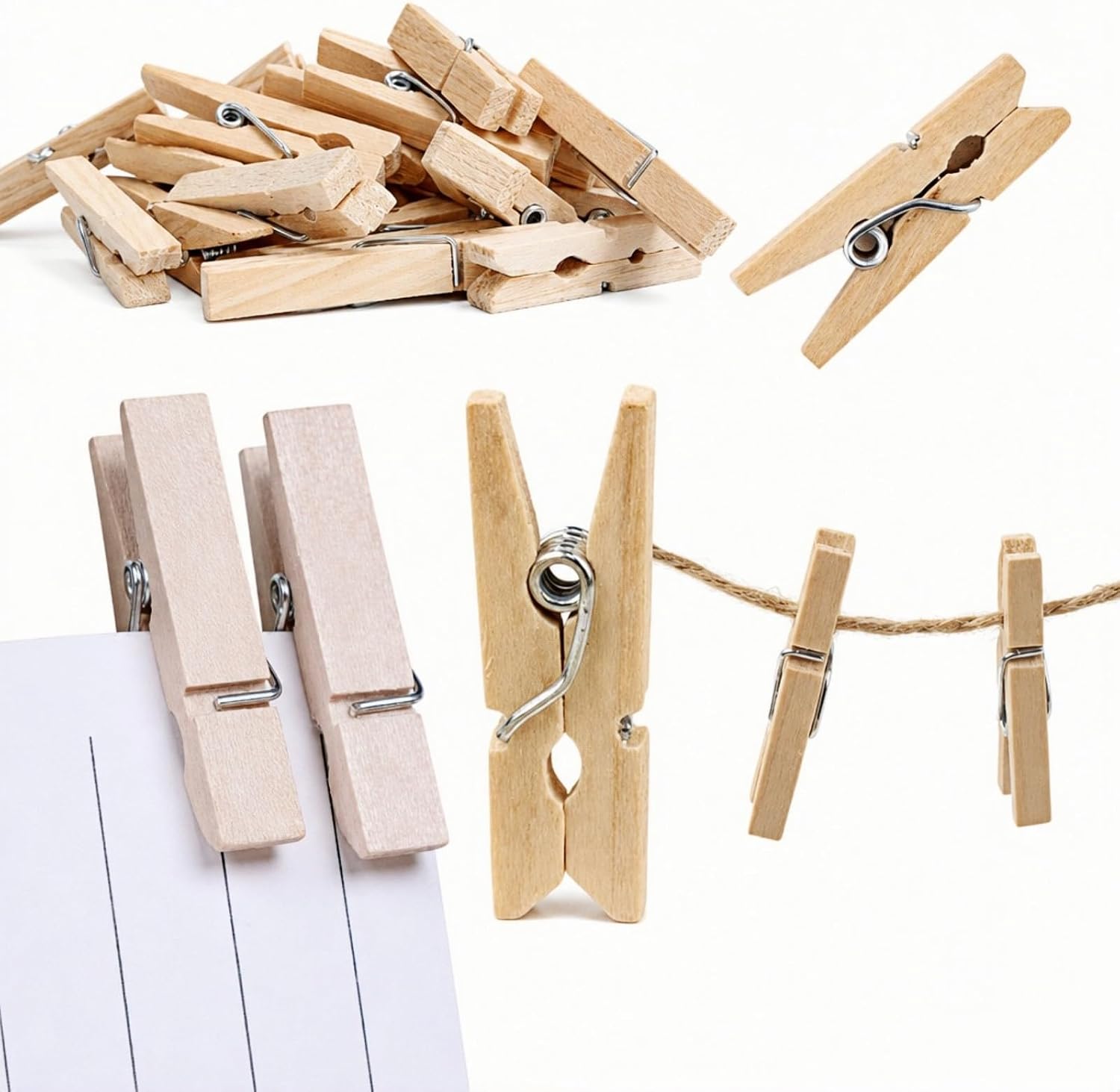 Mini Wooden Clothespins, 50 Pack Natural Birch Wood Clips with Spring for Crafts, Photo Hanging, DIY Projects, Party & Home Decoration (Natural-1.2 Inch)
