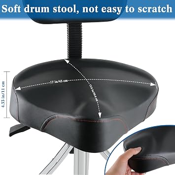 EASTROCK Drum Throne with Backrest Airlift Drum Chair Motorcycle Style Height Adjustable Heavy Duty Saddle Drum Seat with Backrest, Drum Stools with Back Rest for Drummer Adults(Motorcycle Black)