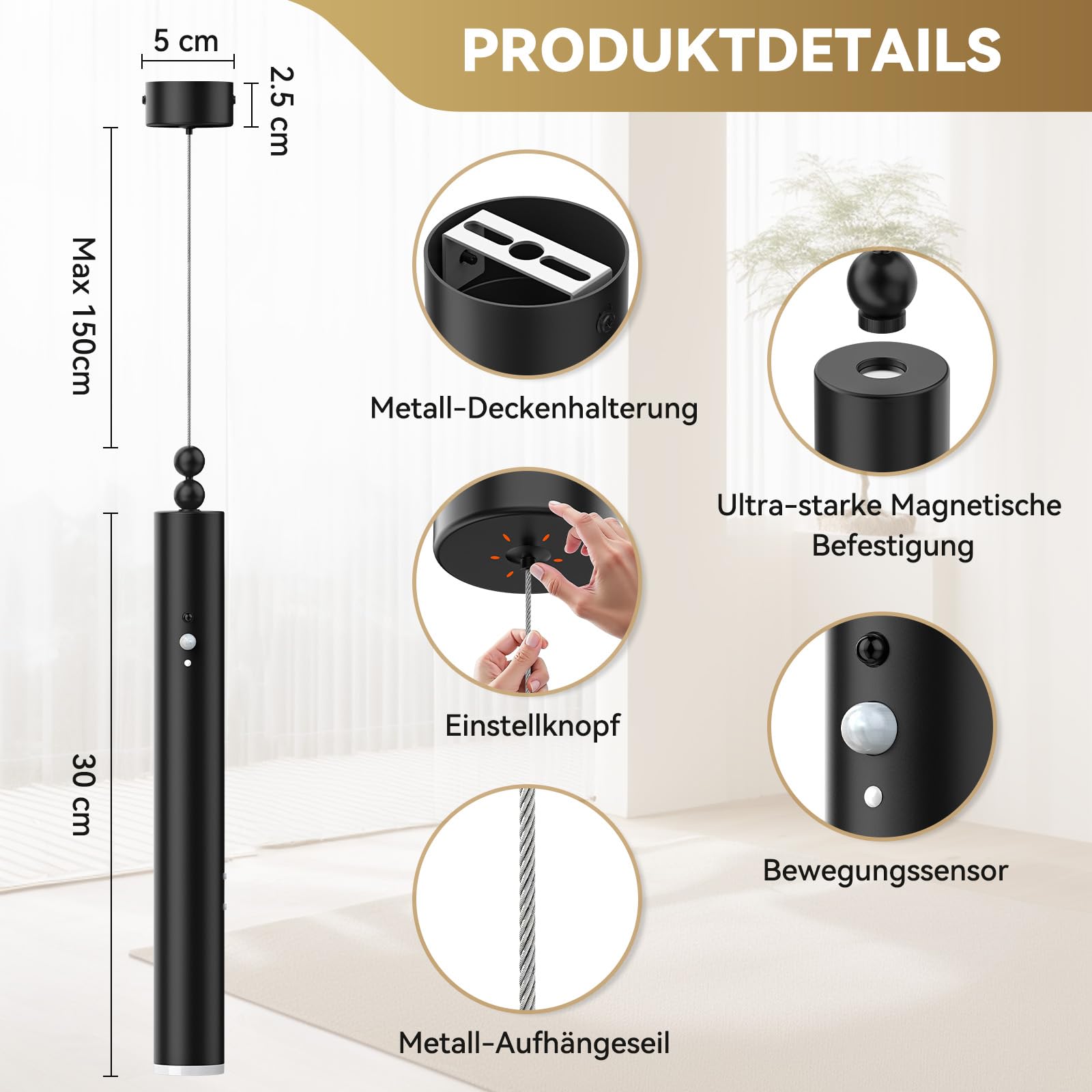 Akku Pendelleuchte 2er Set mit Fernbedienung, 8W LED Hängelampe, 5000mAh Pendellampe Akku Dimmbar 3 Farben, Timer 15-120min & Magnetisch Höhenverstellbar, für Küche, Esstisch, Wohnzimmer