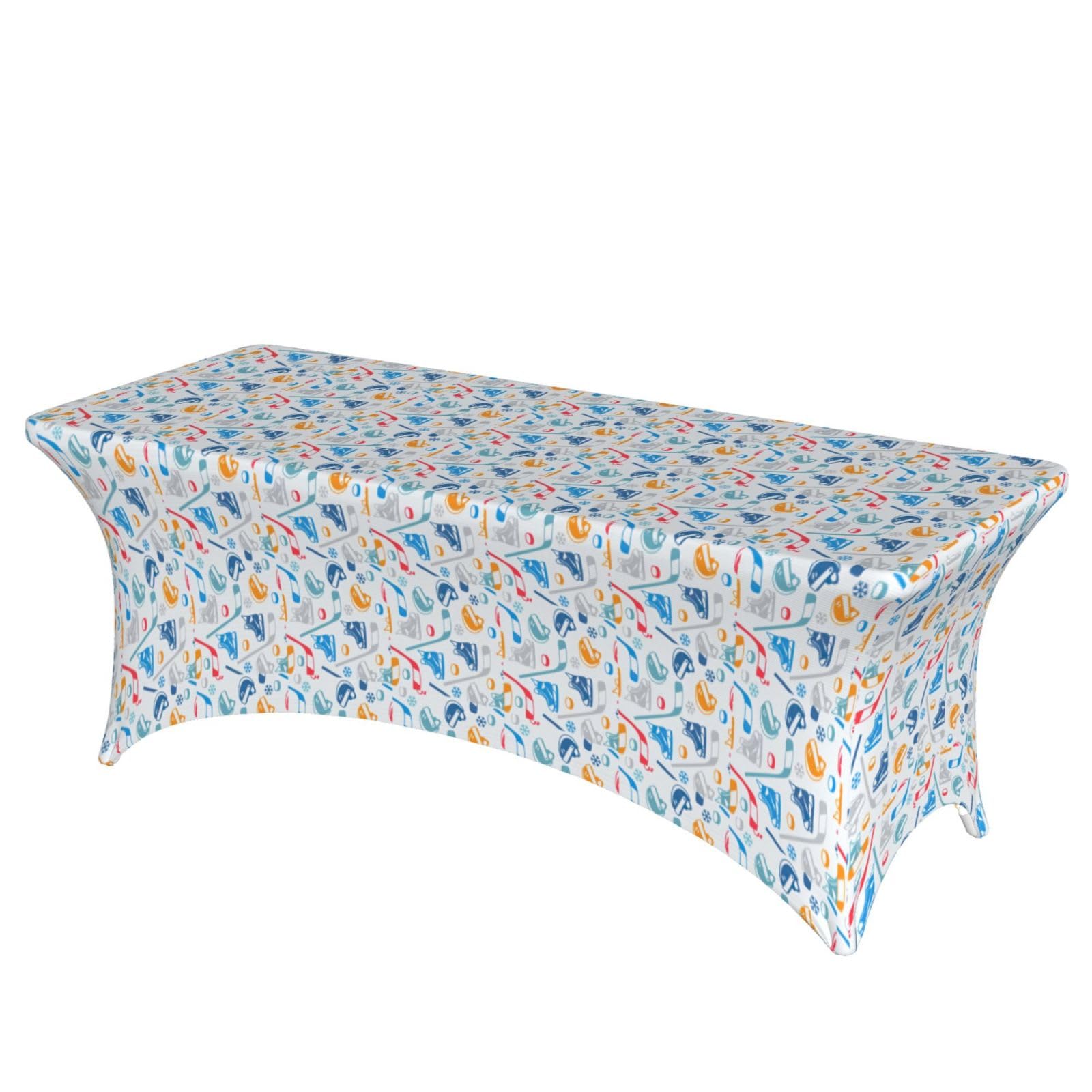 AYYQWE Hockey Elements Creative Patterned Print Elastic Rectangular Tablecloth For Banquet Outdoor Picnics Office Table Cover