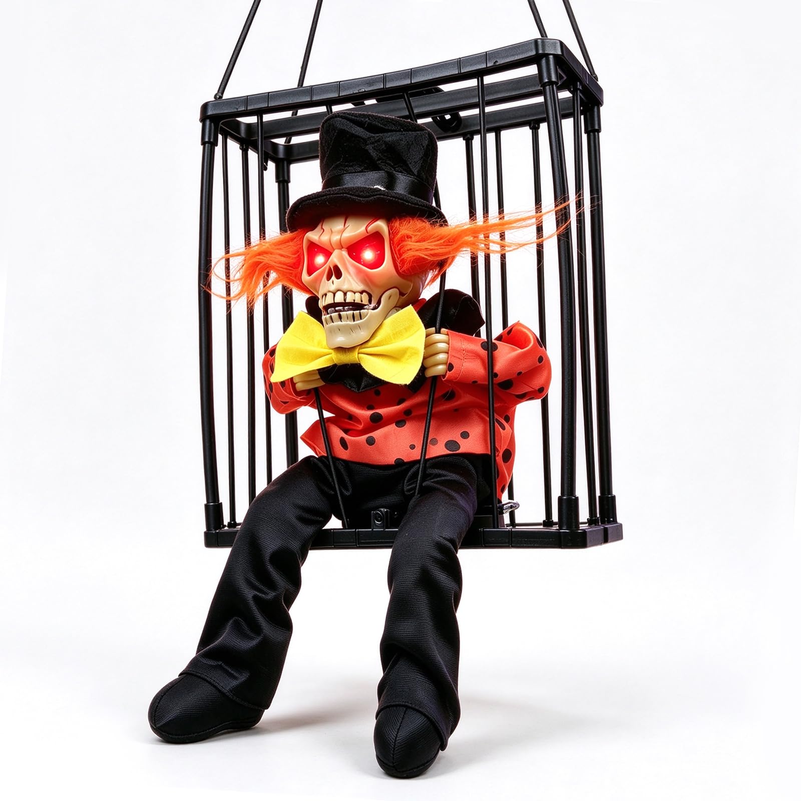 FINGOOO Screaming Animated Hanging Decoration, Halloween Indoor& Outdoor Décor, Infrared Sensor Skeleton