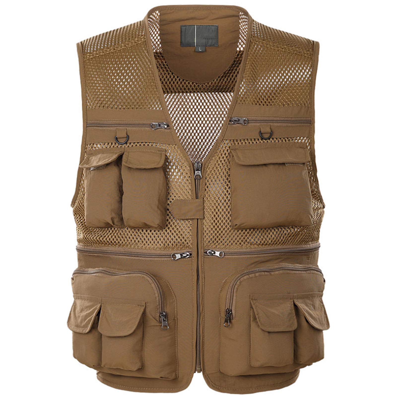 Gilet da Uomo all'aperto Primavera Estate Casual Scava Fuori Sottile Tasche Multiple Capispalla Campeggio Caccia Gilet Pesca Fotografia Gilet-Lightkhaki-XL