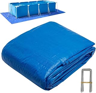codree 24 x 12 Ft Rectangular Pool Ground Cloths, Waterproof PE Swimming Pool Liner Pad, Heavy Duty Above Ground Pool Mat Protector Tarp with Stakes for Pools Bottom Prevents Punctures