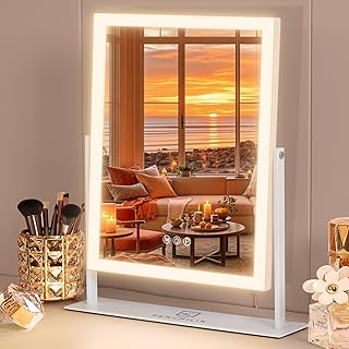 Comprar FENCHILIN Hollywood - Espejo de maquillaje de 3 colores, regulable, con iluminación, control Smart Touch, con iluminación, rotación de 360°, 10 aumentos, 30 x 41 cm