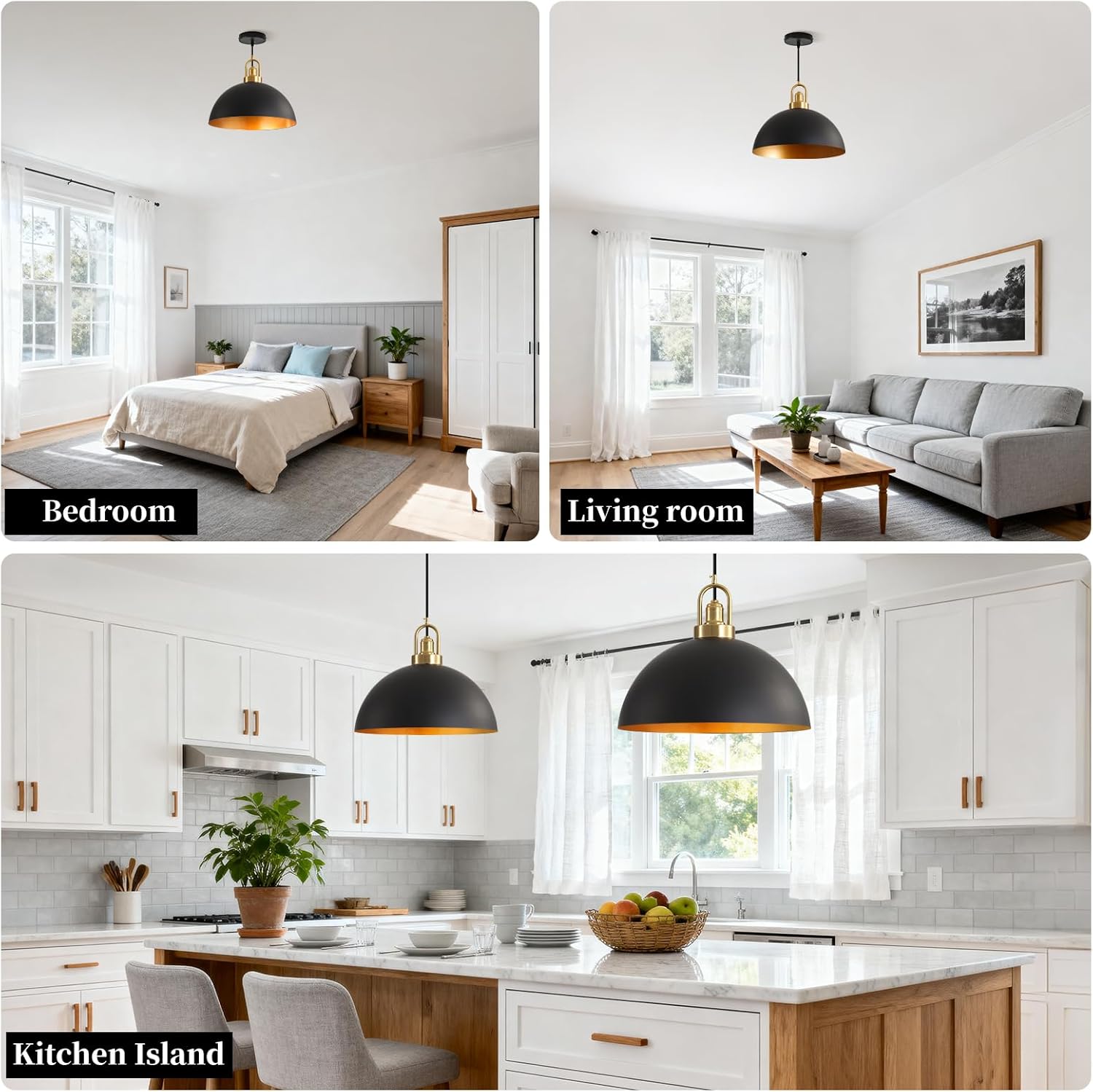 Eustace 17.7 inch Large Pendant Light Fixtures, Black and Gold Vintage Pendant Lamps,Industrial Dome Metal Pendant Lamps