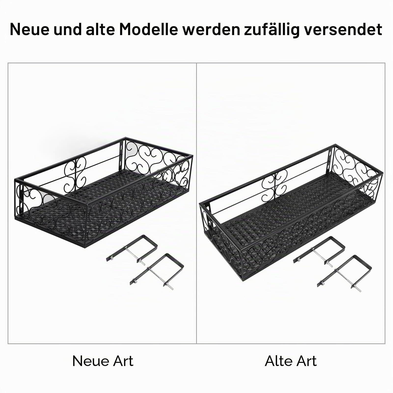 Blumentopfhalter Balkon 50 x 25 x 12 cm Rechteckigen Blumentöpfe zum Hängen Eisen Schwarzer Blumentopf Halter mit Haken, Geländer Pflanzgefäße Blumentopf für Terrasse, Garten (für 6,5cm Railing)