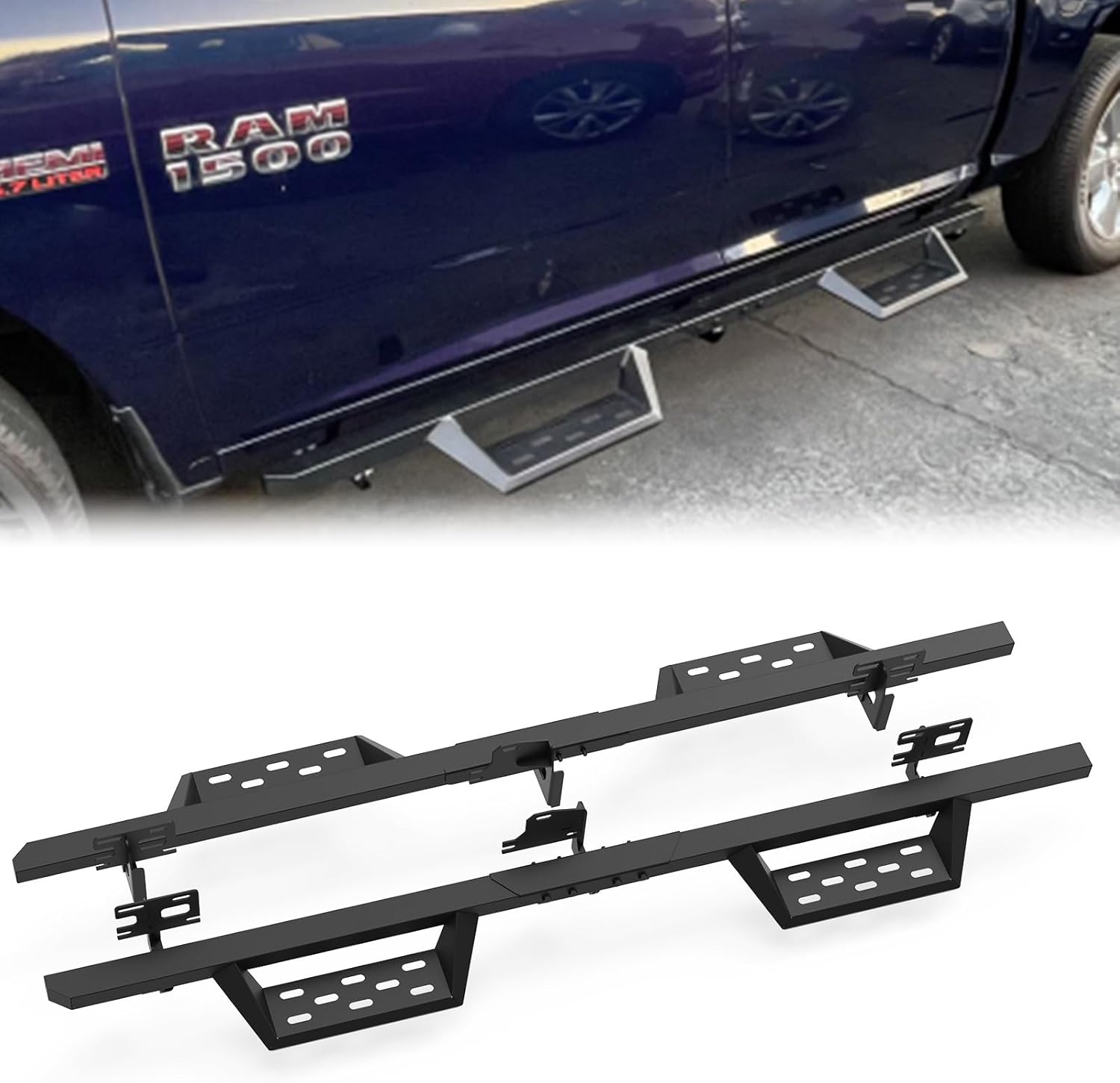 Running Board Side Steps for 2019 2020 2021 2022 2023 Dodge Ram 1500 Crew Cab 4 Door [Exclude Ram 1500 Classic Model], Side Steps Nerf Bar w/Sturdy Removable Steps Black Powder Coated