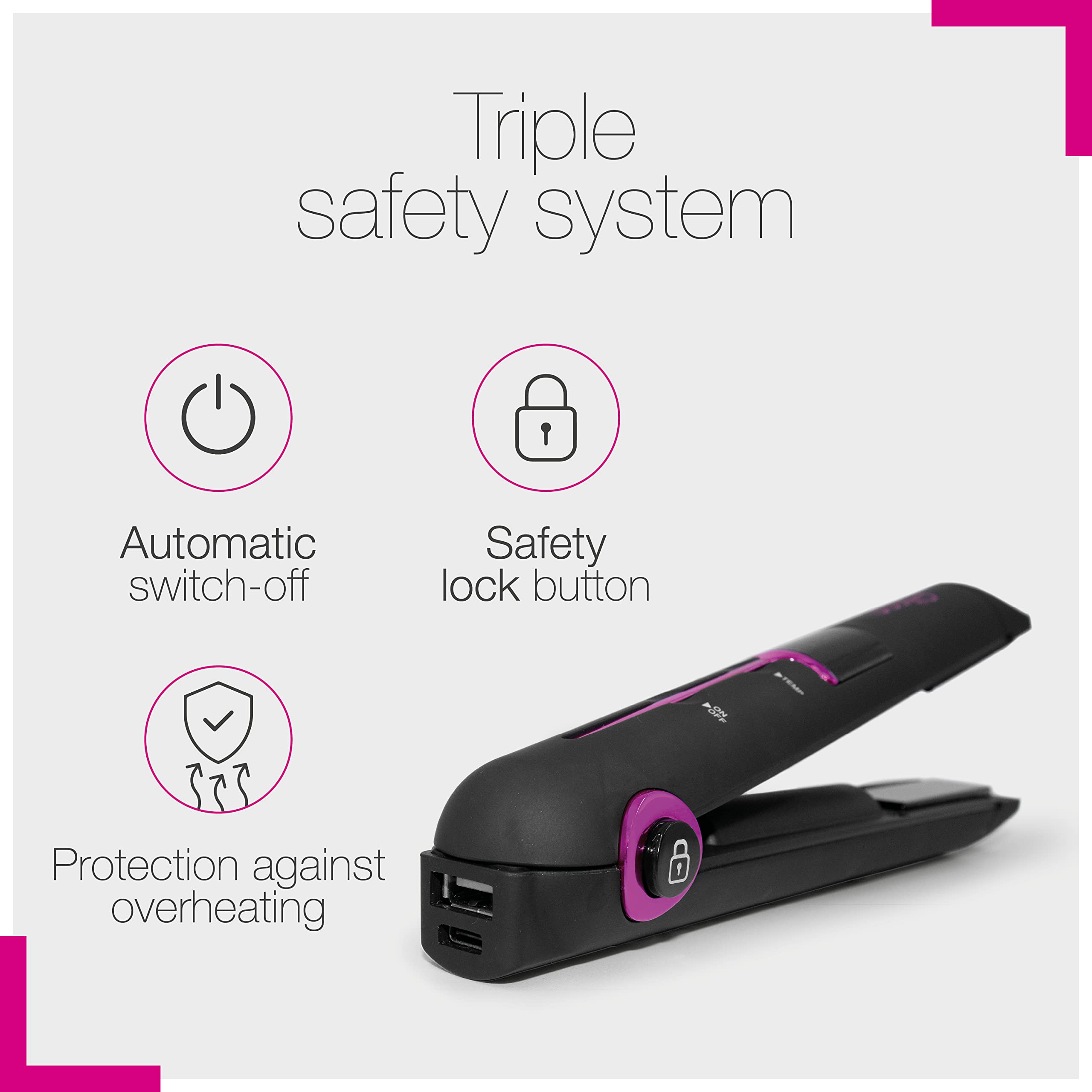 ELISON Fer à lisser portable à batterie sans fil, rechargeable par USB, avec plaques en céramique et étui souple inclus