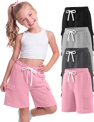 JoyMotion 4 Pack Girls' Cargo Bermuda Shorts, 4-Color, 7-8 Years
