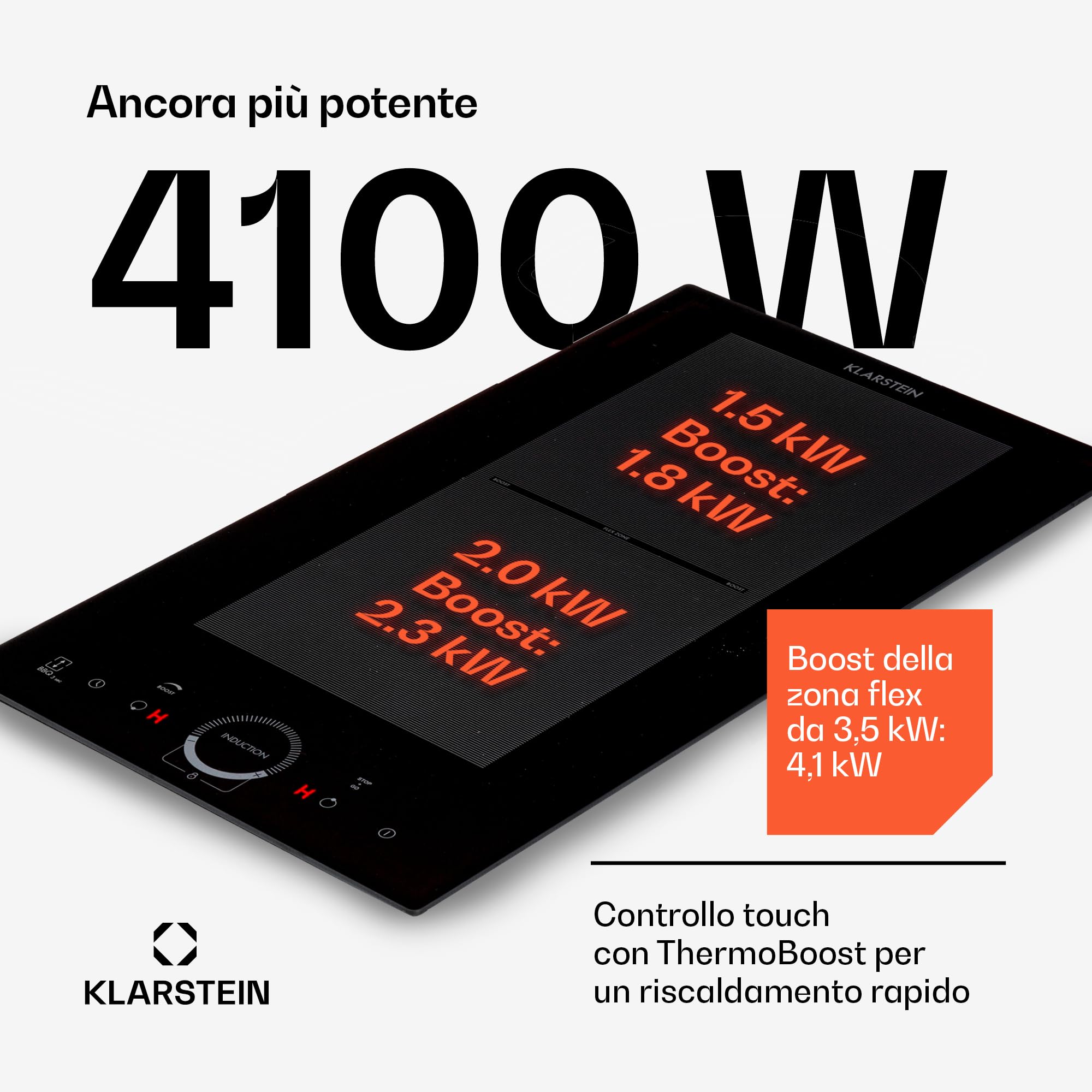 Klarstein Piastra Induzione 2 Fuochi, Piano Cottura 3500W, Integrata con Controllo Touch, Fornello Professionale