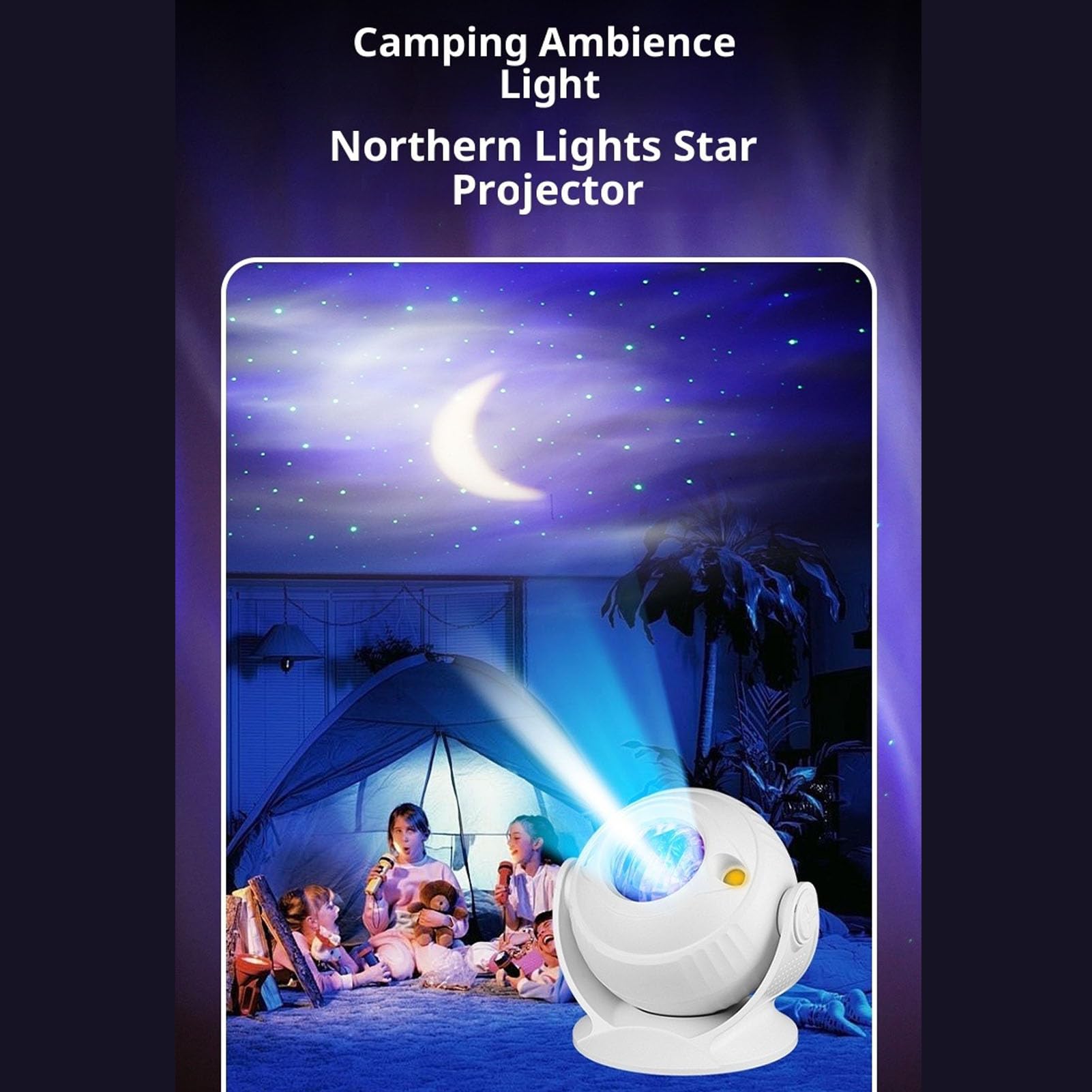 Zunate Lampe de Projecteur de Ciel étoilé, Lumière de Lune Rotative à 360 Degrés, Lumière D'ambiance de Camping Rechargeable Blanche 5,9x5,1 Pouces