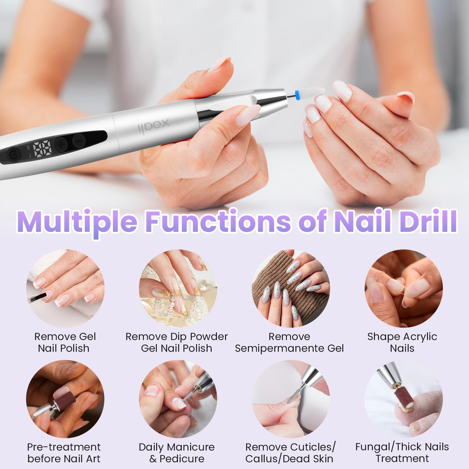 Xoali Torno para Uñas Profesional 35000rpm,13 en 1 Lima Eléctrica Uñas Recargable por USB, Torno Uñas sin Cable con Velocidad Ajustable, Kit de Manicura y Pedicura para Salón de Uñas y Manicura Casera
