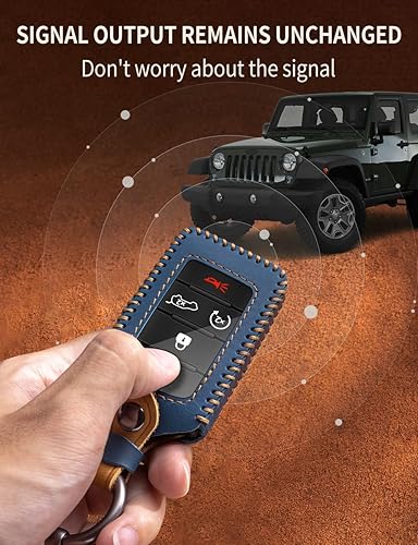 Miniatura 5 de YINEOR Funda de cuero para llavero de Jeep, protector de llavero inteligente compatible con Jeep Grand Cherokee L Grand Wagoneer 2021-2023 (azul)