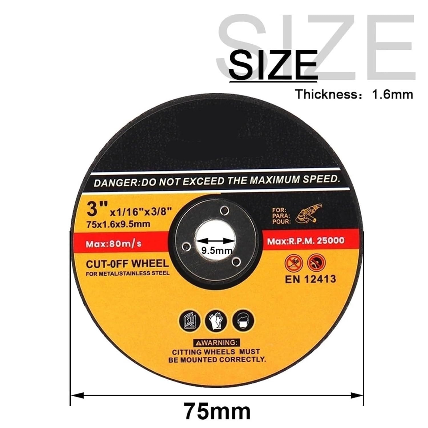 10Pcs 3Inch 75mm 2Inch 50mm Cutting Discs Resin Abrasive Grinding Wheel Milling Cutter for Metal Angle Grinder Tools(75x1.6x9.5mm)